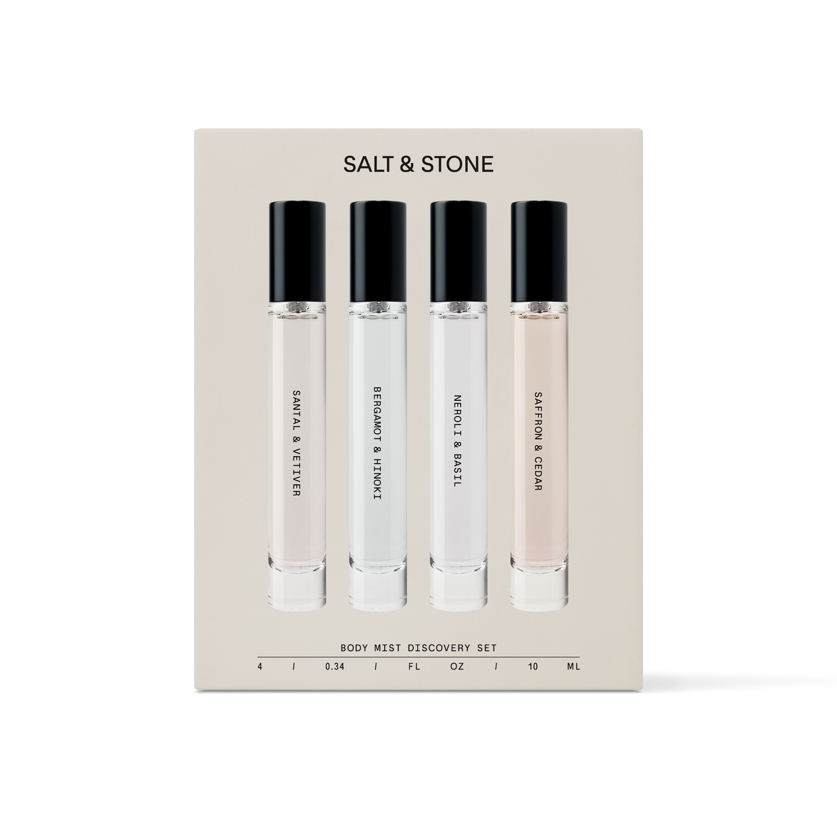 A 4-pack of Salt & Stone's Body Mist Discovery Set with minis of our best-smelling scents.